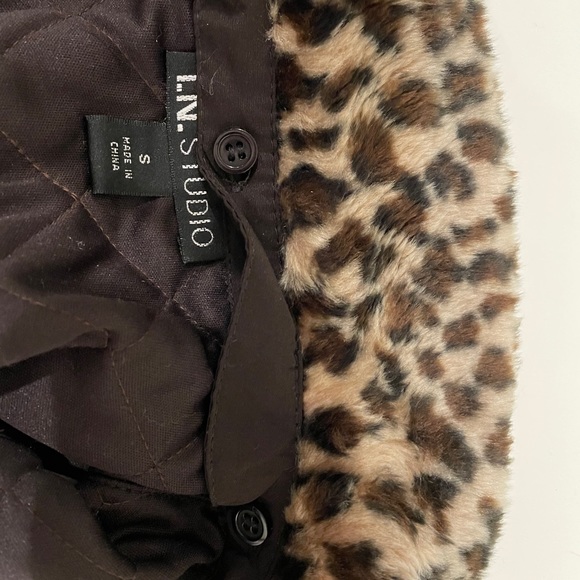 🌸🌸 4 for $20! I.N STUDIO Brown Quilted Zip Up Vest w/ Fur lLeopard Trim Sz S - Picture 6 of 6